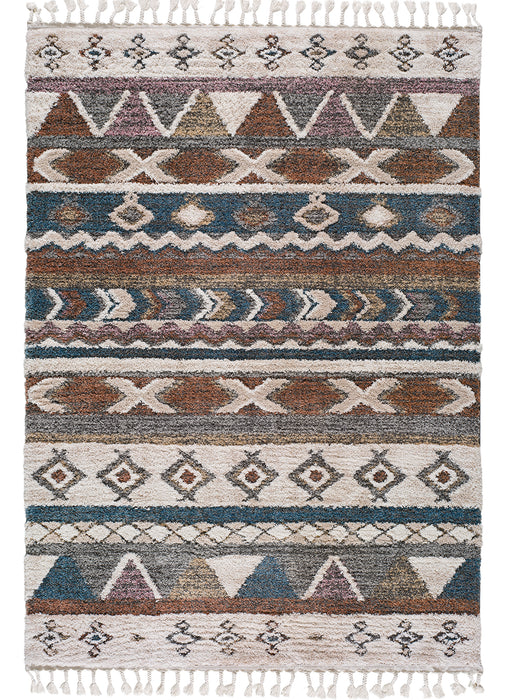 Berbere Cream & Brown Shaggy Boho Living Room Rug