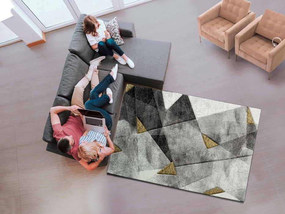 Gold & Grey Geometric Living Room Rug