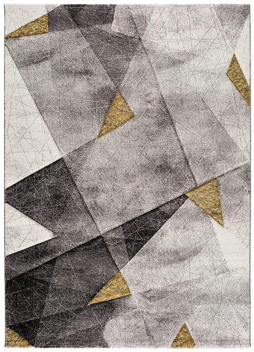 Gold & Grey Geometric Living Room Rug