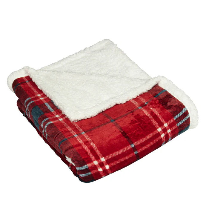 Blake Check Fleece Throw, Stripe, Red