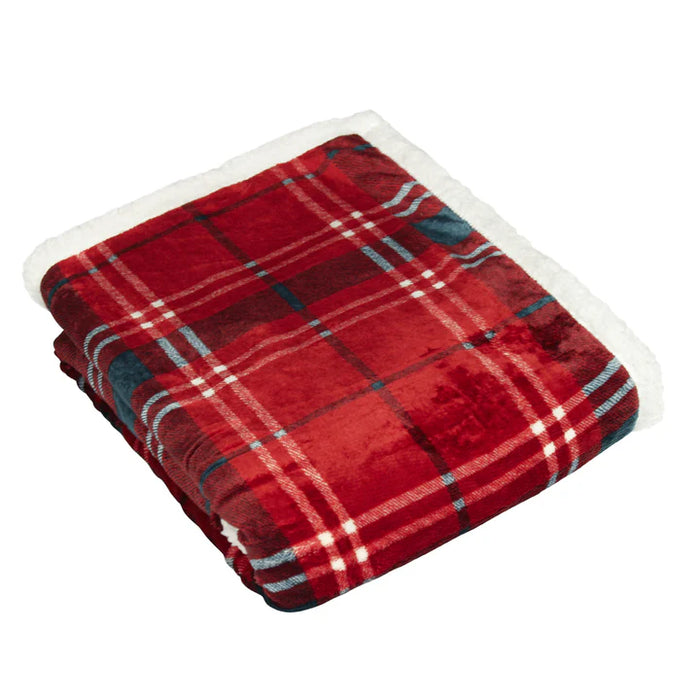 Blake Check Fleece Throw, Stripe, Red