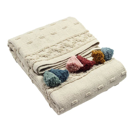 Boho Cotton Tufted Throw, Stripe, Multicolour