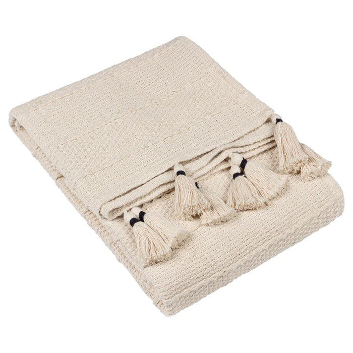 Caliche Woven Tasselled Throw, Stripe, Beige, Natural ( Due Back In 10/03/2025 )