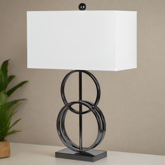 Metal Dual Ring Table Lamp with WhiteShade