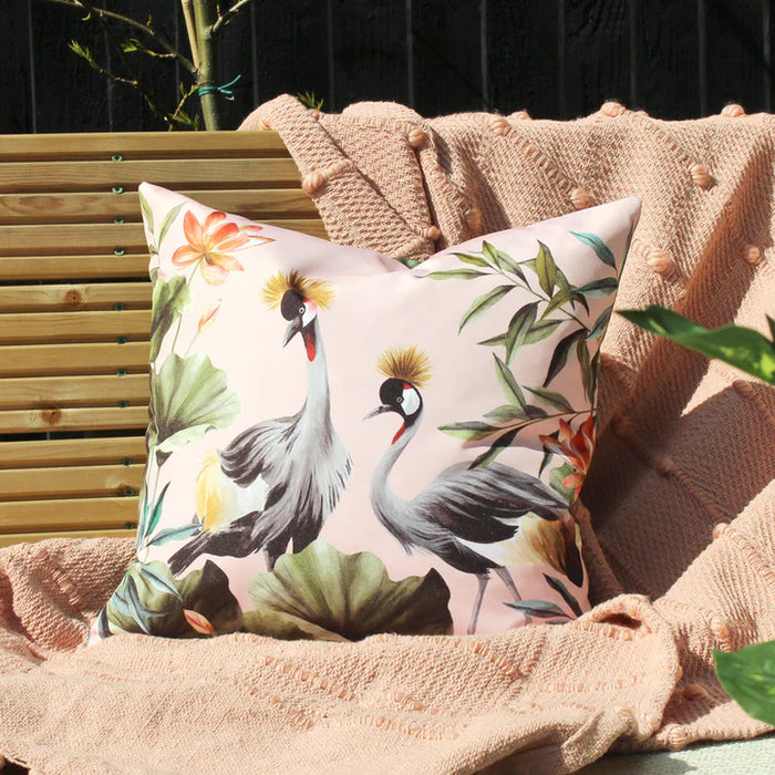 Waterproof Outdoor Cushion, Cranes Design, Blush