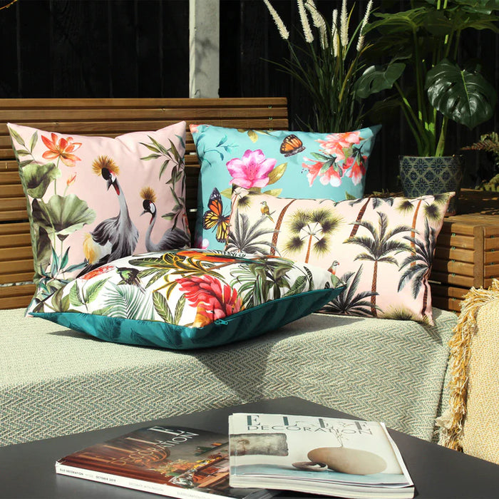 Waterproof Outdoor Cushion, Cranes Design, Blush