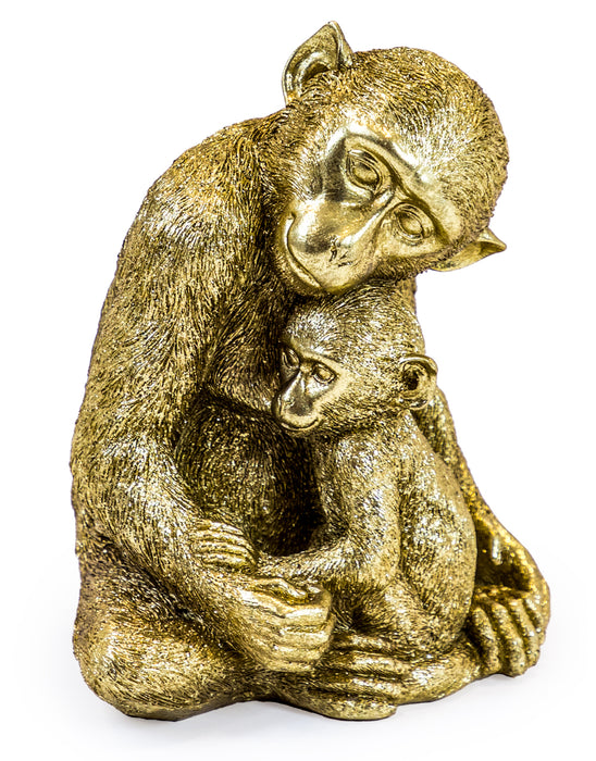 Antique Gold Monkey With Baby Figure