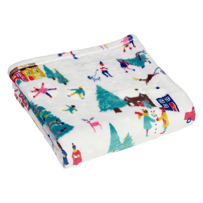 Christmas Together Festive Fleece Throw, Print, White, Multicolour