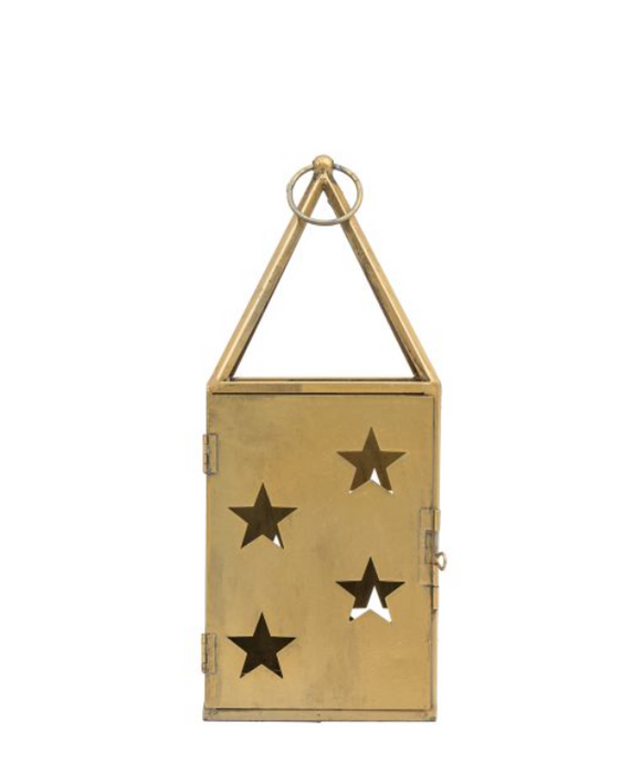 Antique Gold Lantern with Star Cut-Out Design Large