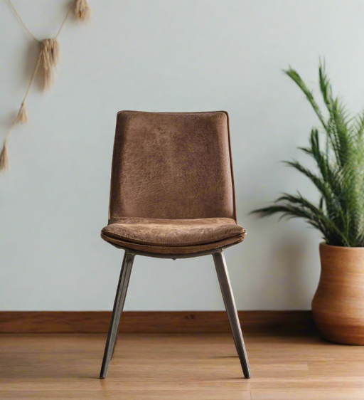 Christchurch Brown Leather Dining Chair with Metal Legs