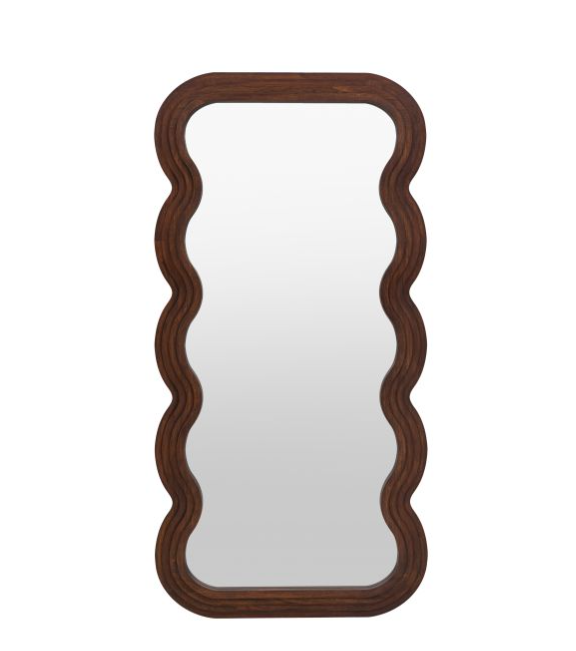 Hasker Brown Wooden Leaner Mirror with Wavy Edge