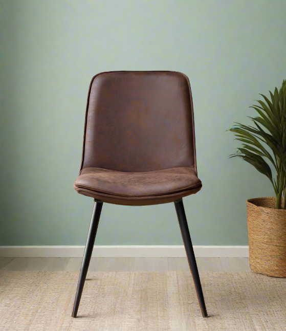 Trento Dining Chairs in Brown Leather with Black Metal Legs (Set of Two)