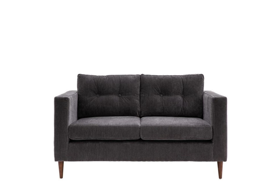 Devon 2-Seater Charcoal Grey Fabric Sofa with Tapered Wooden Feet