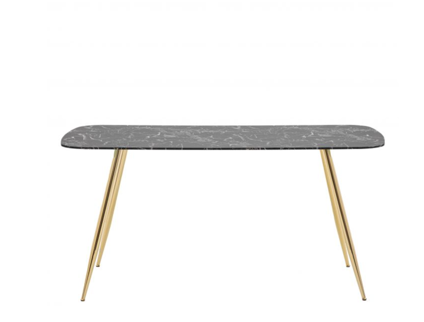 Ewarts Dining Table, Black Marble Effect, Gold Metal Legs