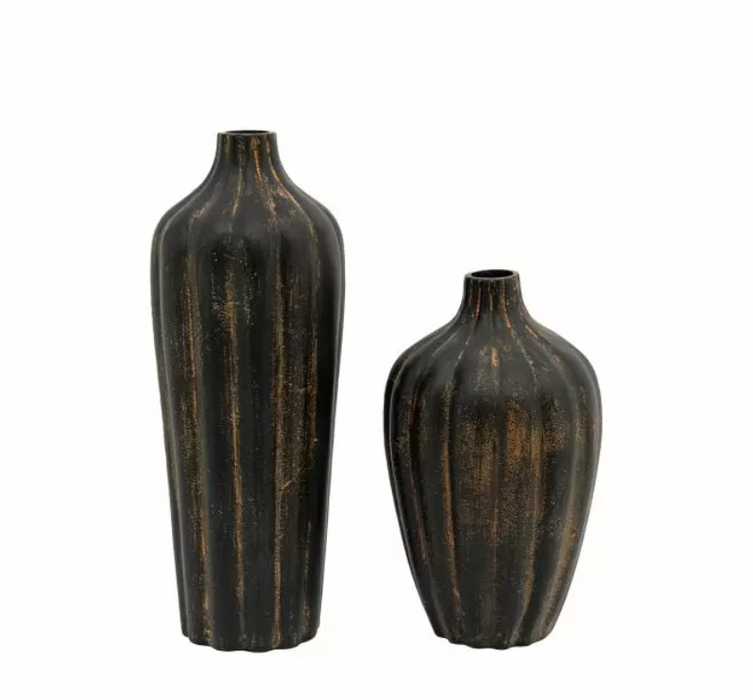 Kya Aluminium Vases Set of Two Antiqued Bronze Finish