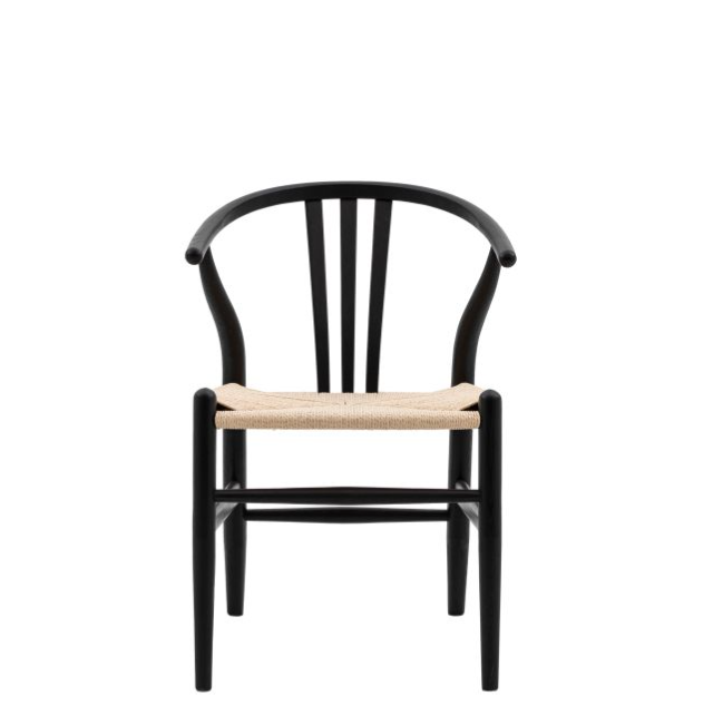 Wellsley Dining Chairs In Black Wood & Natural Rattan (2pk) ( Due In 27/11/24 )