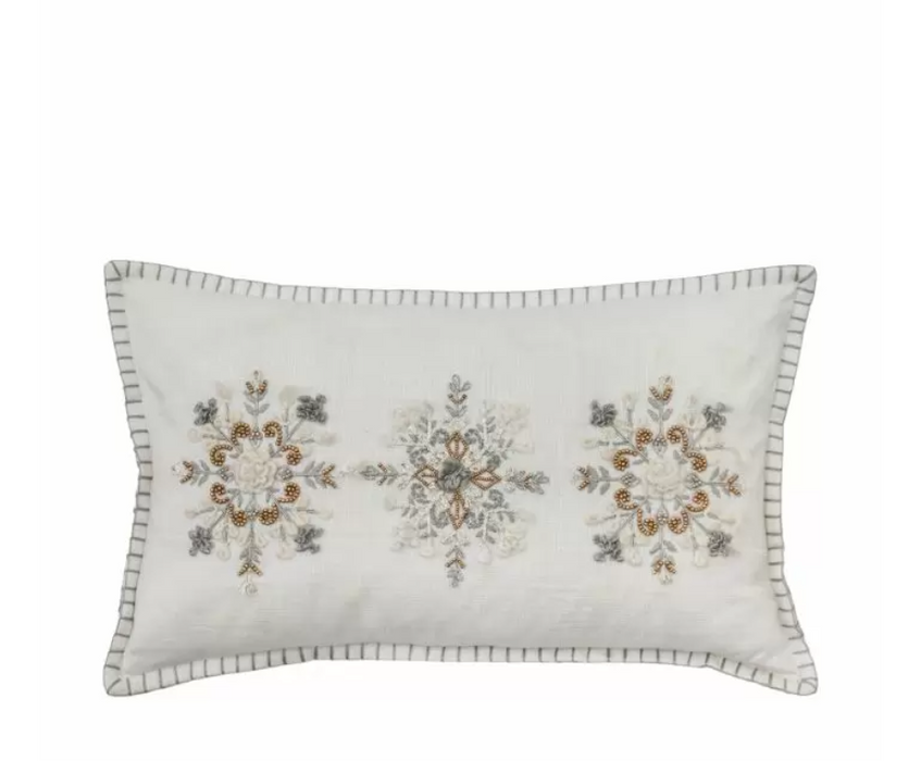 Triple Cream Embroidered Snowflake Cushion