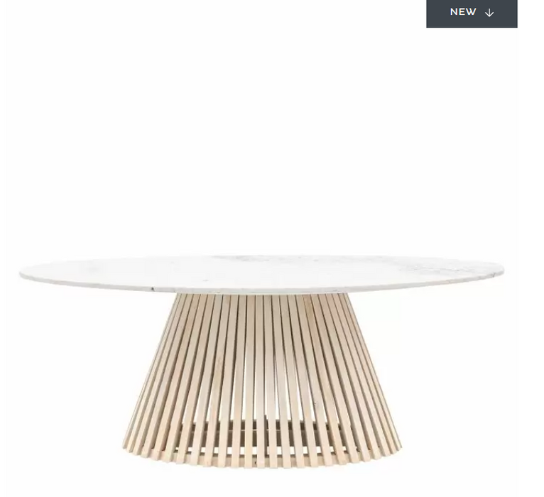 Linnea Oval Dining Table, Slatted Mango Wood, White Marble