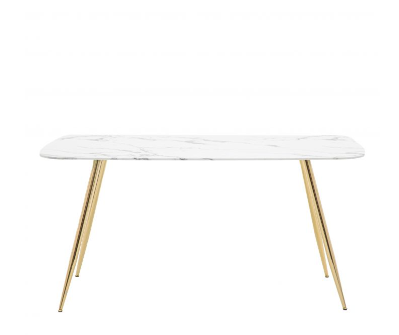 Ewarts Rectangle Dining Table, White Marble Effect & Gold Legs