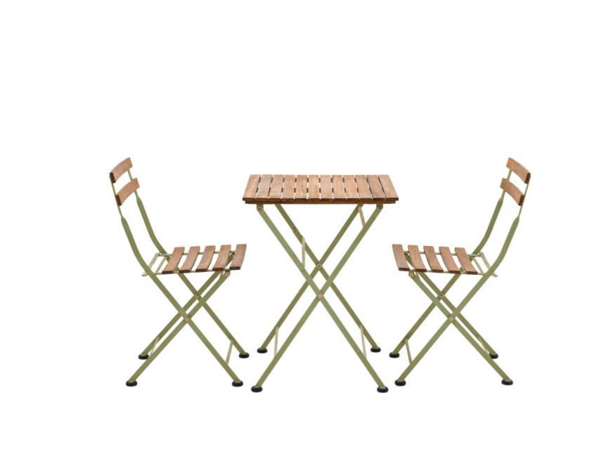 Riva Garden Furniture Bistro Set, Cedar Wood, Sage Green Metal, 3 Piece