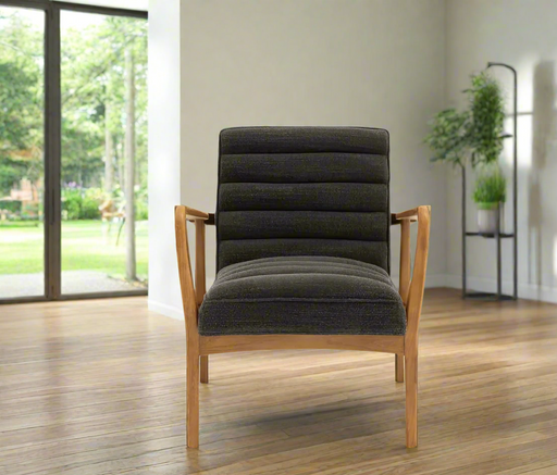 Mid-Century Charcoal Armchair – Oak Frame - Decor Interiors