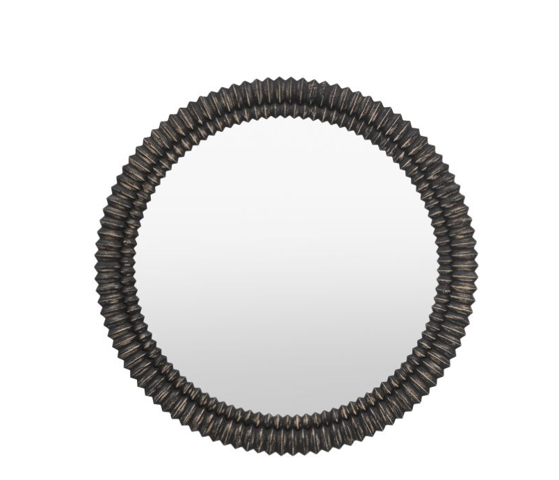 Pimlico Black Round Mirror with 3D Wooden Etching