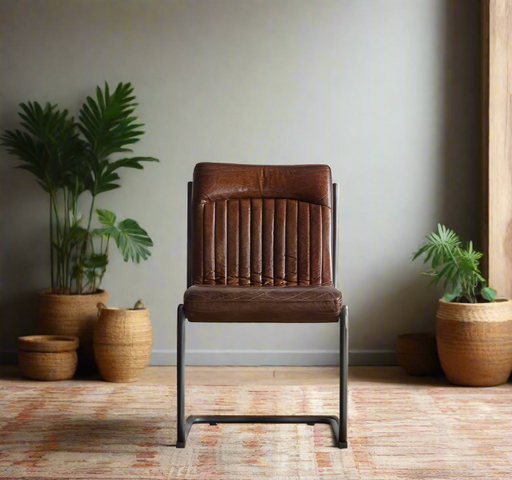 Naples Chair with Sleek Black Iron Frame and Luxurious Tan Leather Upholstery