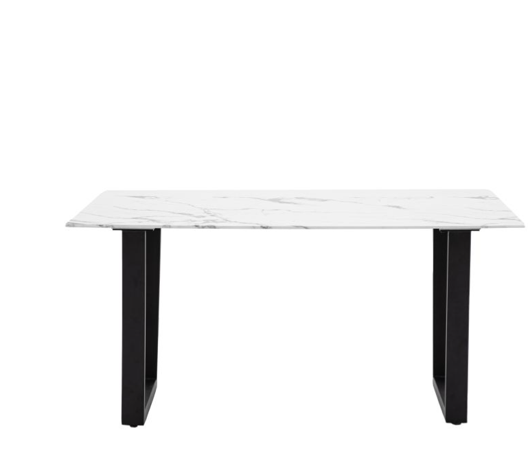 Saltford Rectangle Dining Table, White Marble, Black Metal