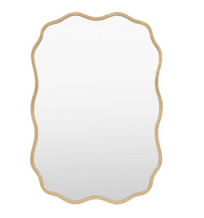 Sloane Quirky Wavy Edge Rectangular Metal Mirror in Rustic Gold Finish