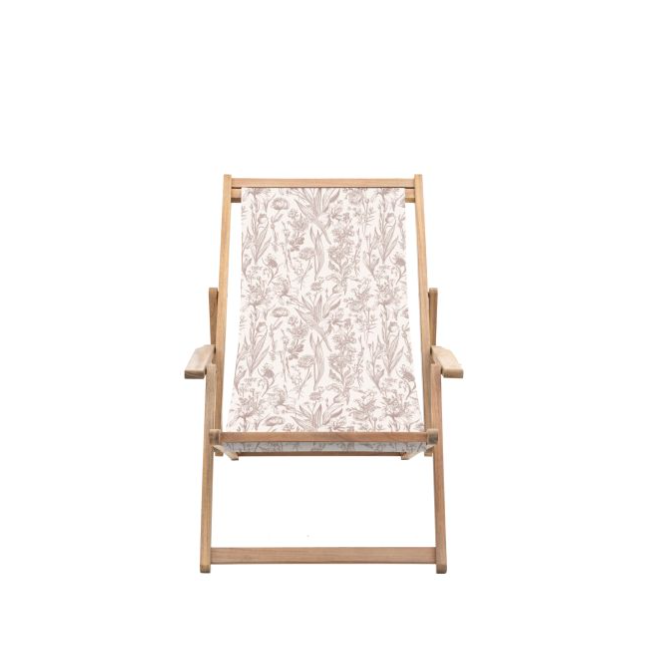 Renzo Outdoor Garden Deck Chair, Clay Flora, Natural Wood