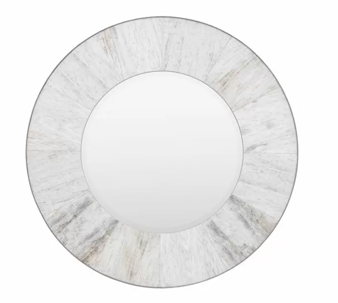 Hackney Industrial-Modern Round Mirror with Whitewashed Wooden Frame