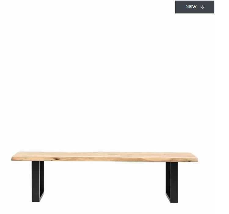 Chisbury Dining Bench, Natural Acadia Wood, Black Metal Frame