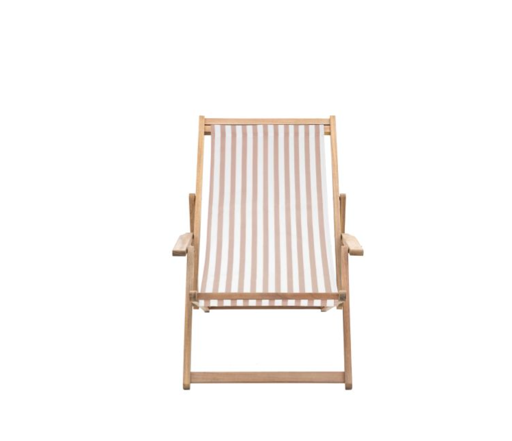 Renzo Outdoor Deck Chair, Clay Stripe, Natural Wooden Frame
