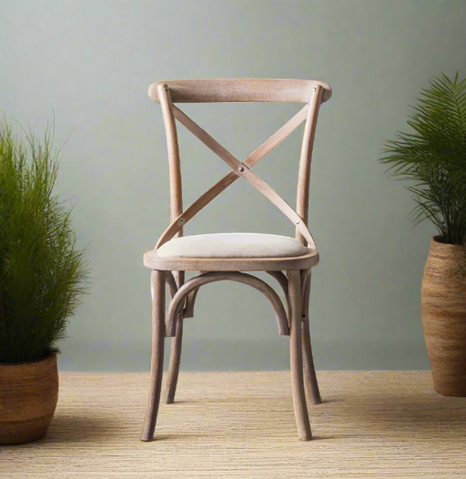 Paris Dining Chair with Natural Linen Seat and Distressed Natural Wood Frame - Set of 2