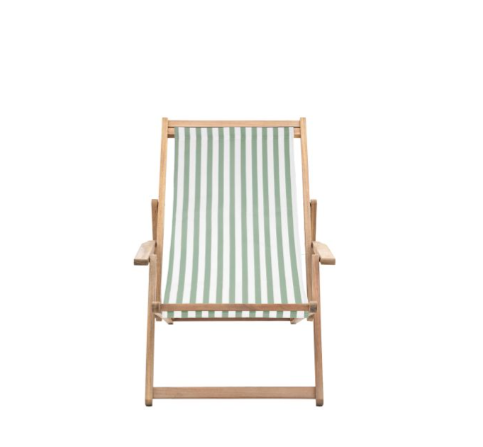 Renzo Outdoor Deck Chair, Verde Stripe, Natural Wood Frame ( Due Back In 08/03/24 )