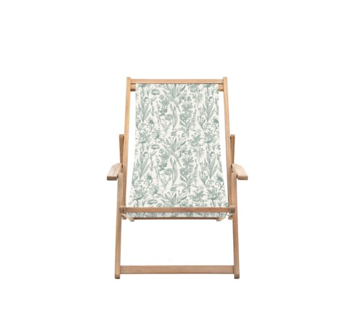 Renzo Outdoor Deck Chair, Verde Flora, Natural Wood Frame