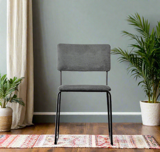 Lyon Dining Chair with Grey Fabric & Black Metal Frame - Set of Two