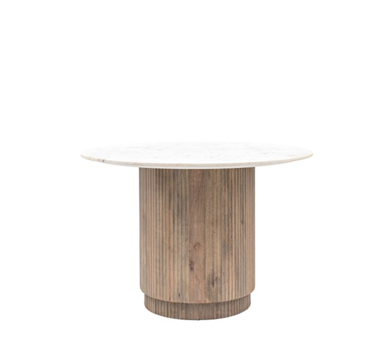 Ravenna Round Dining Table, White Marble Top, Mango Wood Base