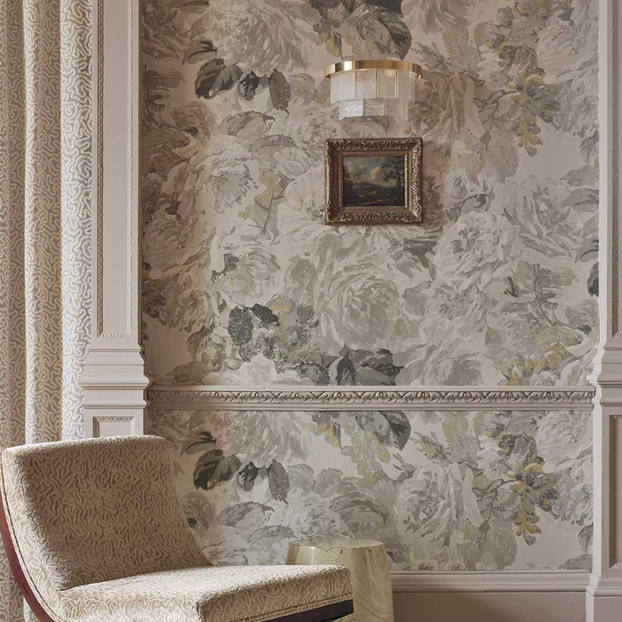 Zoffany Wallpaper - Darnley - Rose Absolute - Linen / Gold