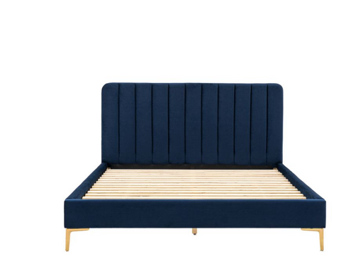 Kensington Indigo Velvet  Double Bedstead Gold Metal Legs