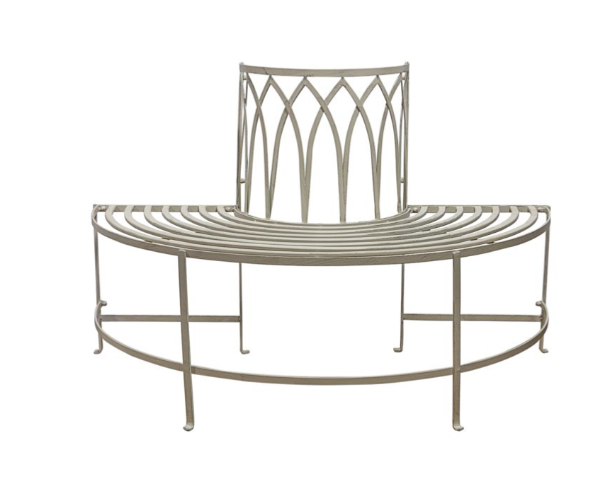 Beecham Outdoor Half Tree Bench Seat, Aged White, Metal ( Due back In 28/01/25 )