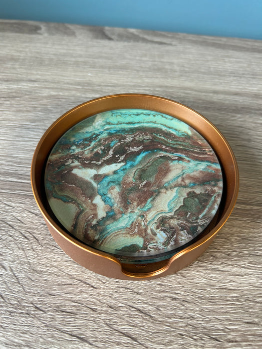 Drink Coasters, Green Marble Effect - Set of 4