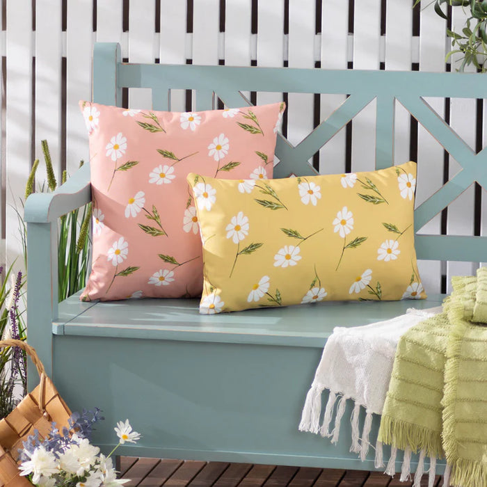 Waterproof Outdoor Cushion, Daisies Floral Reversible Design, Pink, Yellow