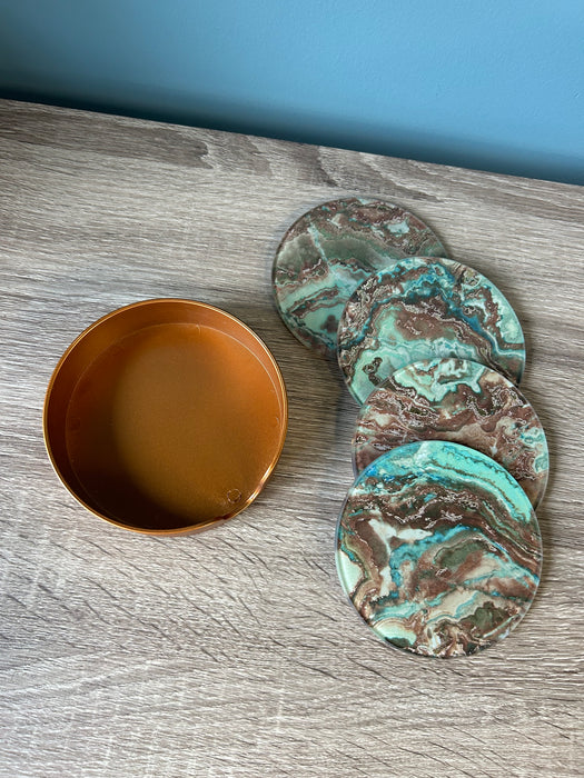 Drink Coasters, Green Marble Effect - Set of 4