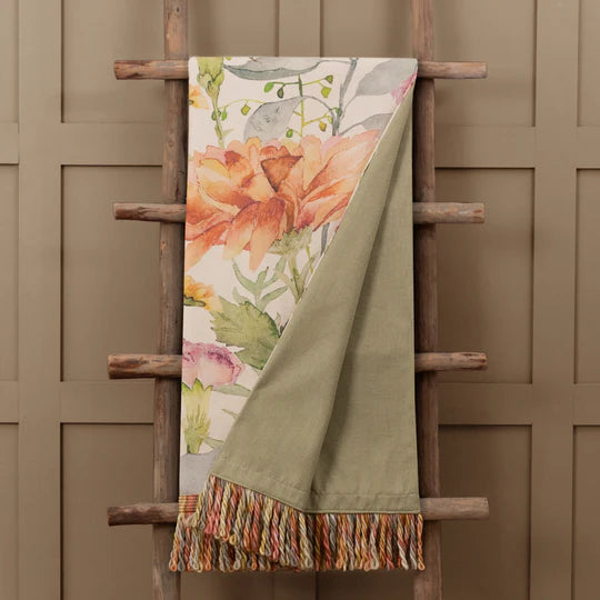 Delamere Printed Fringe Throw, Floral, Linen, Orange