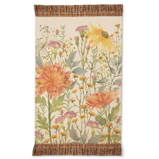 Delamere Printed Fringe Throw, Floral, Linen, Orange