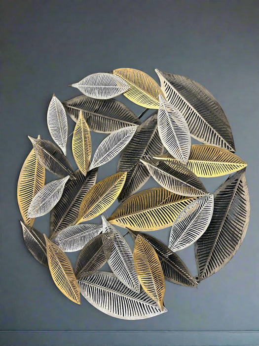 Round Metal Leaf Wall Art – Silver, Gold & Copper Finish