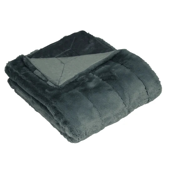 Empress Faux Fur Throw, Plain, Charcoal