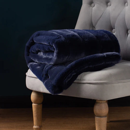 Empress Faux Fur Throw, Plain, Navy( 2 Sizes )