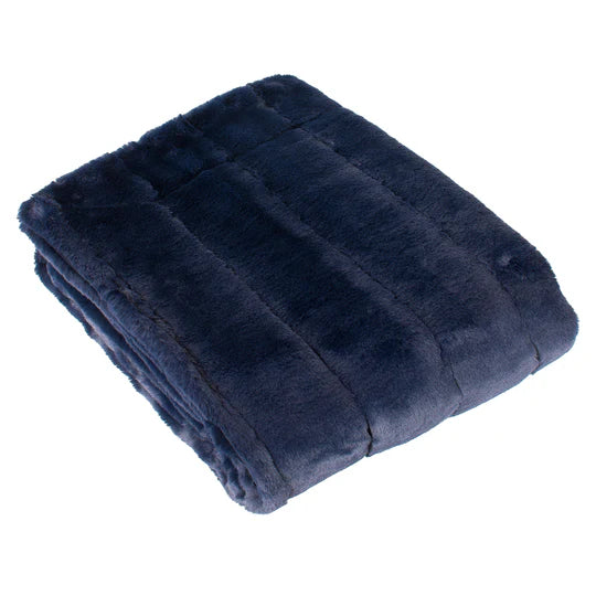 Empress Faux Fur Throw, Plain, Navy( 2 Sizes )